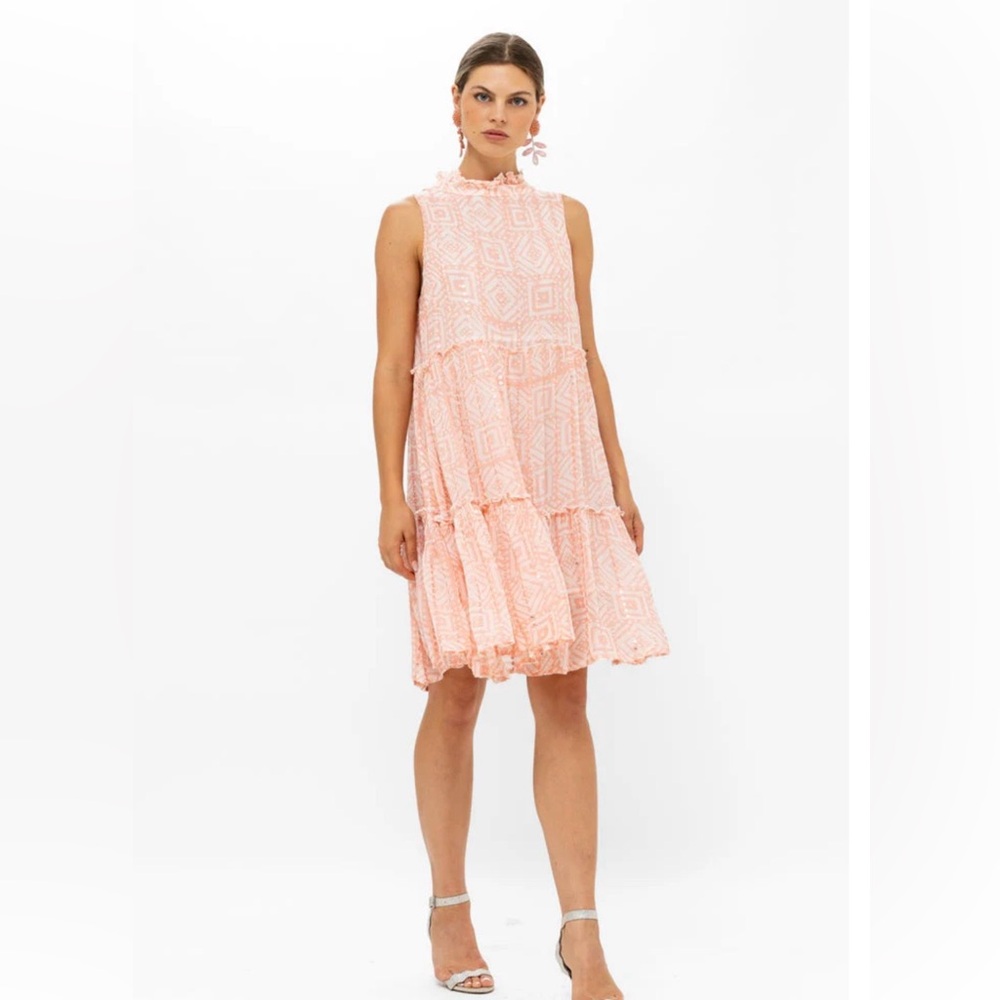 Oliphant Ruffle Tiered Short Dress- Bali Pink- NWT